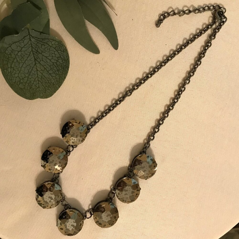 Black Metal & Distressed Crystal Choker Necklace